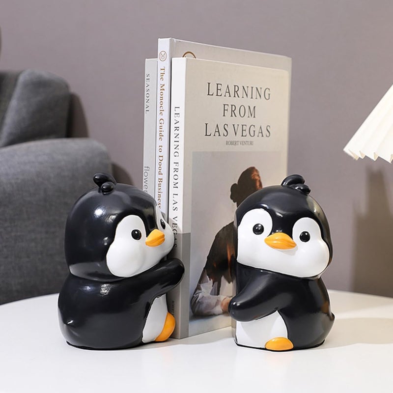 JARPSIRY Cute Hug Penguins Decorative Bookends, Unique Animal Book Ends to Hold Books Creative Resin Book Holder Stopper for Home Office Desk Bookshelf Decoration - Image 4